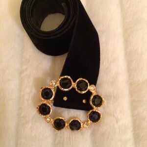 Black velvet belt with rhinestone buckle size small
